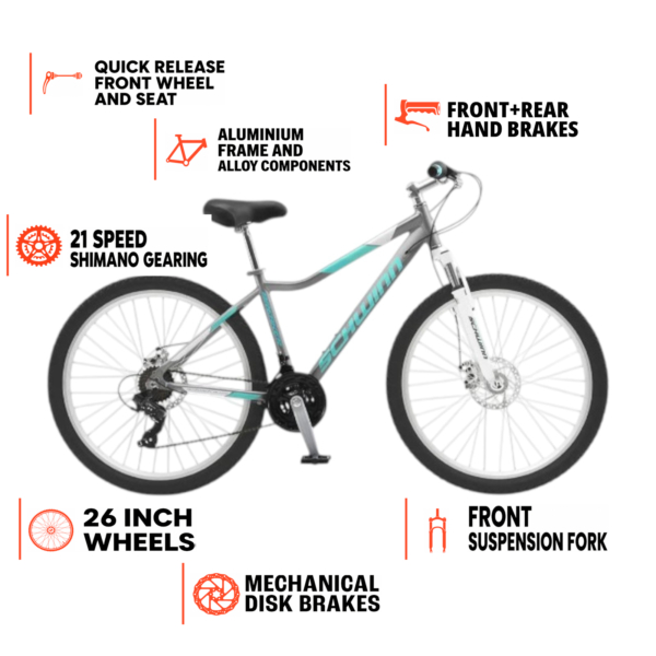 Schwinn Breaker 26″ Mountain Bike – Silver/Jade